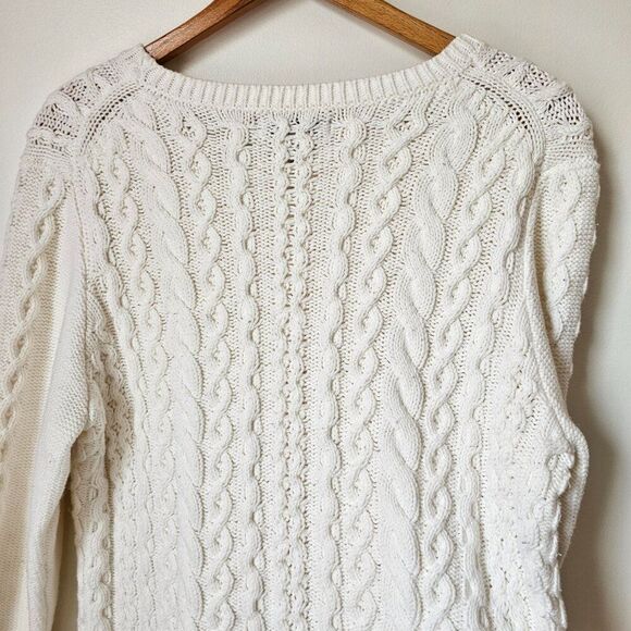 EUC GH BASS CREAM COTTON BLEND CABLE KNIT CREW NECK PULLOVER SWEATER SIZE XL - Picture 8 of 14